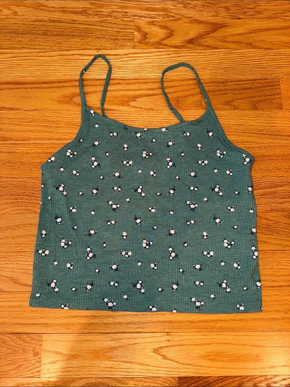 American Eagle Outfitters Green Floral Ribbed Cami